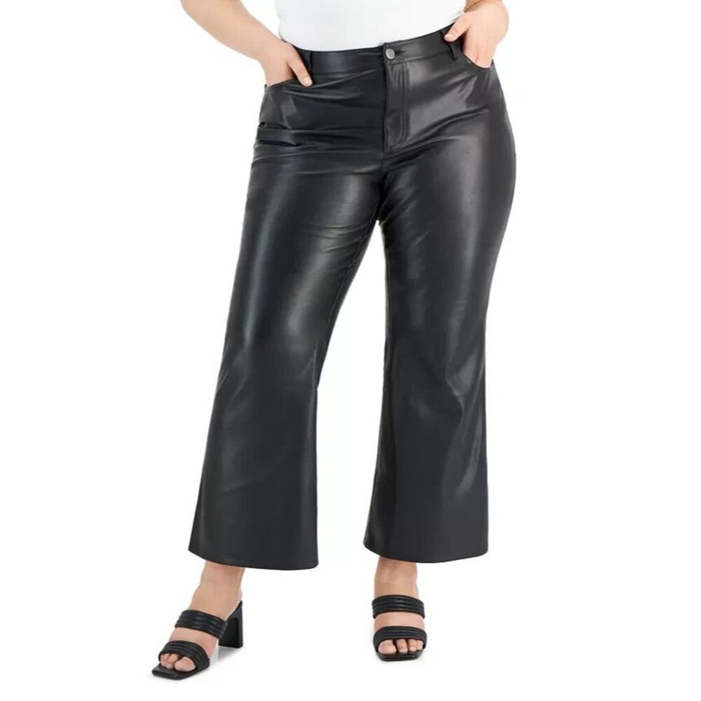 I.N.C. International Concepts Plus Size High-Rise Faux-Leather Flare Pants 26W